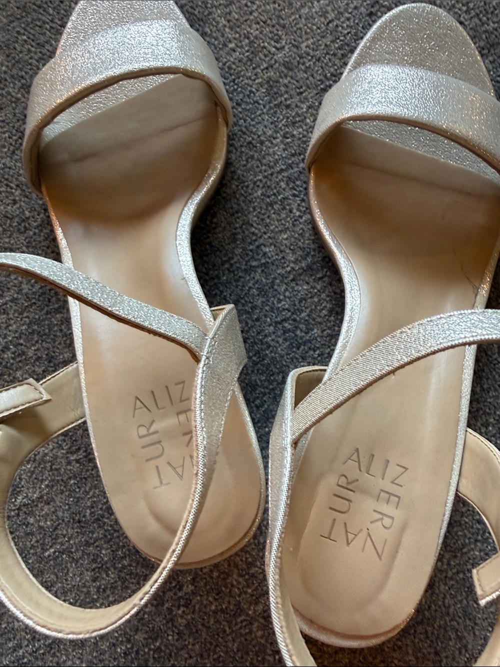 Naturalizer Sparkle Open-Toe Ankle-Strap Sandals in Champagne Gold.